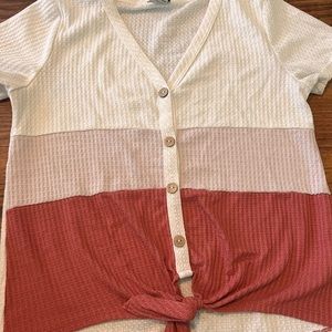 Knitted boutique Tie in front color block shirt size Small